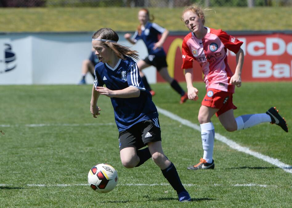 RISING STAR: Young Ballarat player Katelyn Cook shows her skills during the exhibition game against Melbourne City on Saturday.