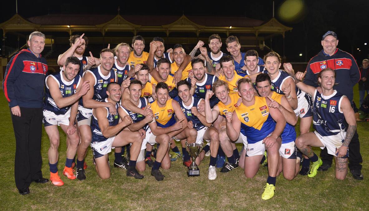 Ballarat players celebrate after beating Bendigo back in 2017.