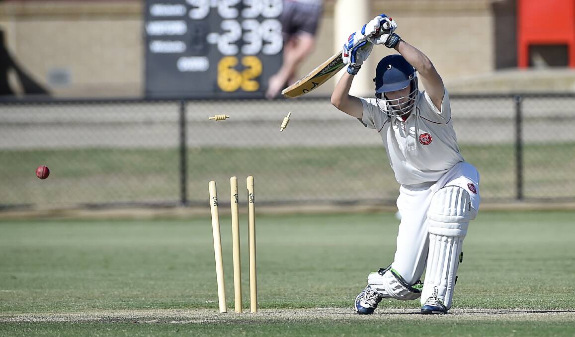 OH NO: Austen Prendergast shoulders arms and is bowled to see the match end in a tie. Picture: Dylan Burns.