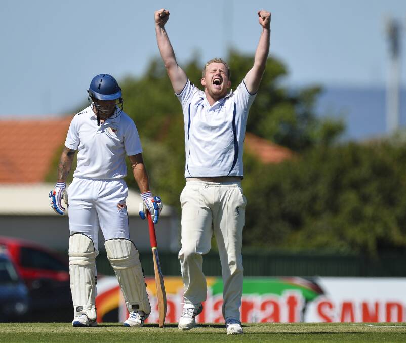 GOT HIM!: Mt Clear's Darcy Thomson celebrates following a wicket.
