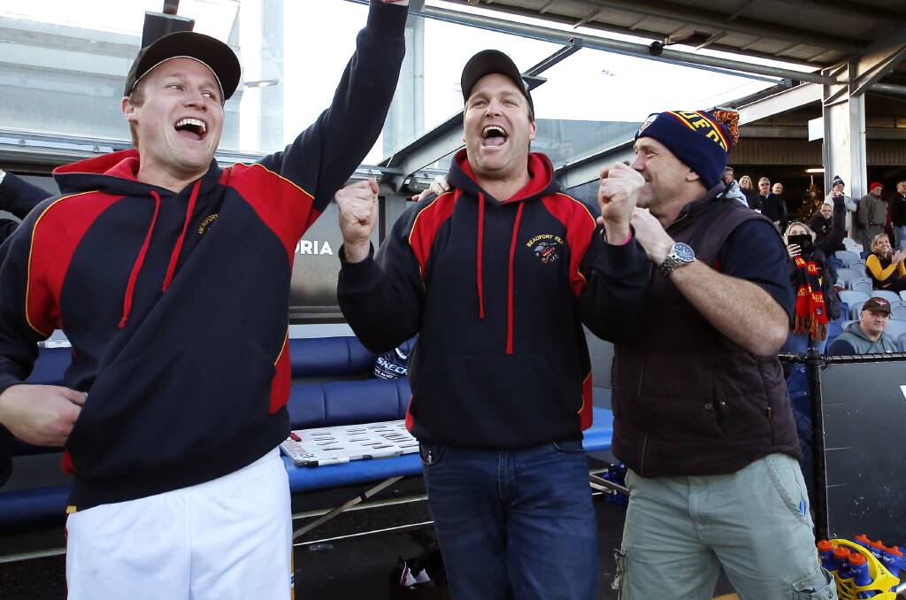 JUBILATION: Crows coach Rohan Brown shows the joy of grand final victory as the final siren sounds on Saturday afternoon.