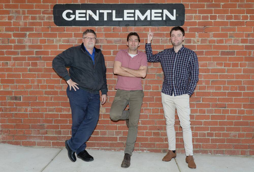 GENTLEMEN: David Brehaut, Kyle Evans and myself thought this sign worked well to promote the sports team back in 2019. Picture: Kate Healy.