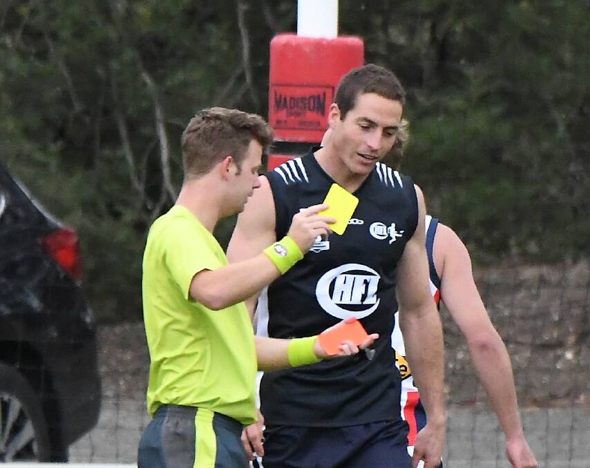 Mark Gunnell is yellow carded on Saturday. Picture: Lachlan Bence.