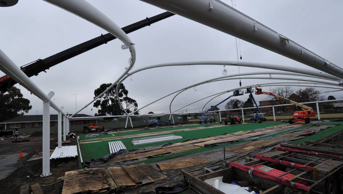 WORKS: A look at the Sebastopol Bowling Club green, which will soon be covered by a roof. Picture: Lachlan Bence.