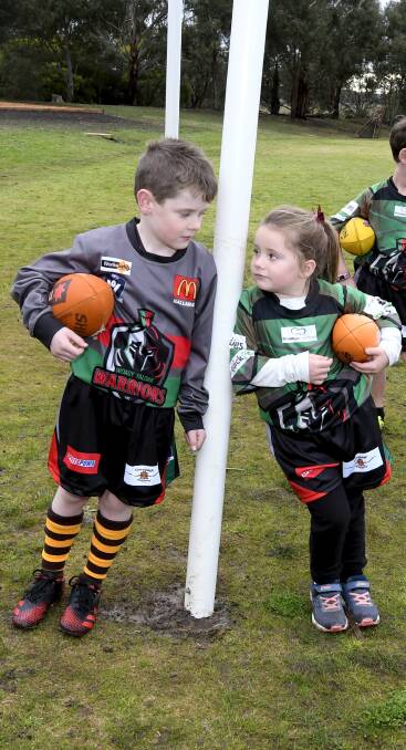 DISAPPOINTED: Billy Sheehan,7, and Millie Liversage,6, will have to wait until next year to play for the Warriors. Picture: Lachlan Bence.