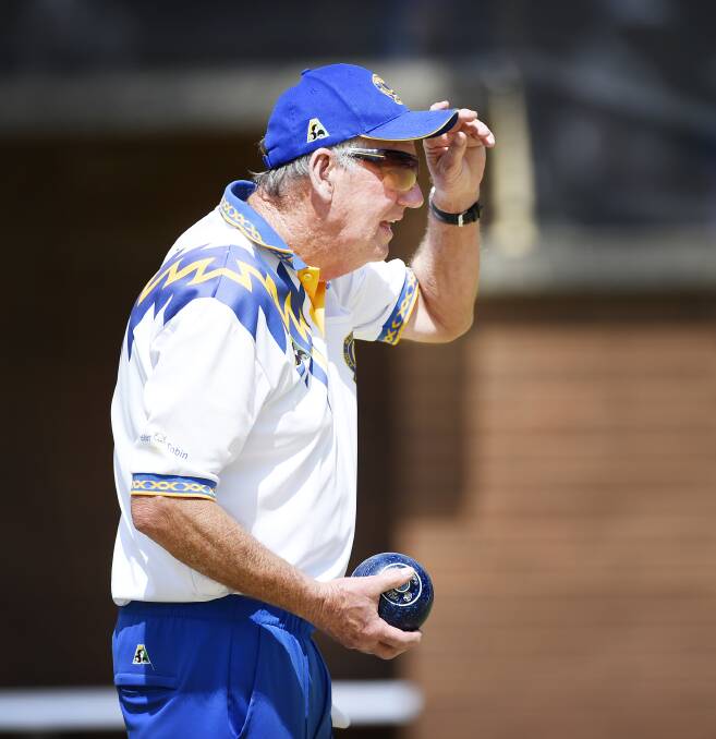 GETTING SET: Midlands Golf bowler David Denham takes in his surrounds during the division one clash with Ballarat East. Picture: Luka Kauzlaric.
