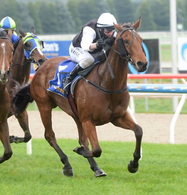 TOO GOOD: William Pike and Coming Around race away to win the $50,000 Gold Nugget at Ballarat Turf Club on Sunday. Picture: Racing Photos.