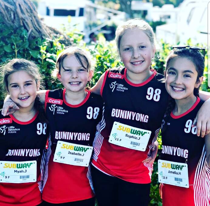 ALL SMILES: Buninyong members Myah Jraz, Isabelle Jones, Sophie Jones and Amelia Hannan after the recent competition in Warrnambool.