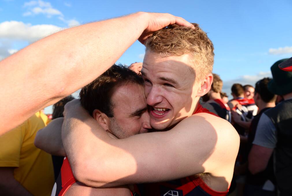 TOP PLAYER: Mitch Bruns, pictured after winning the 2014 premiership with Bungaree, has been selected to play his first game for new club Skipton.
