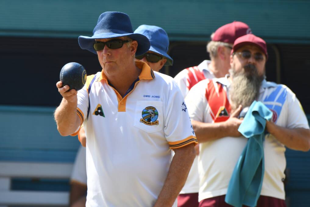 AIM: Learmonth's Chris Powell gets set to play his next bowl during Sunday's grand final against Ballarat Memorial Sports.