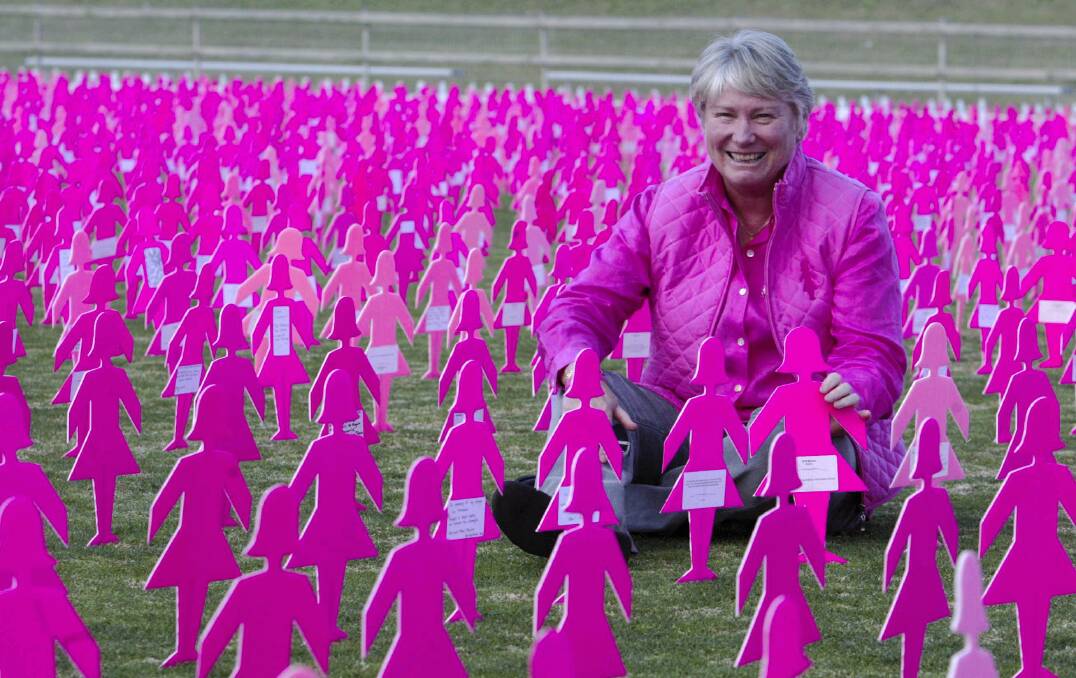 BRIGHT NOTE: Raelene Boyle among a field of pink silhouettes to raise breast cancer awareness in New South Wales.  Picture: Dave Tease