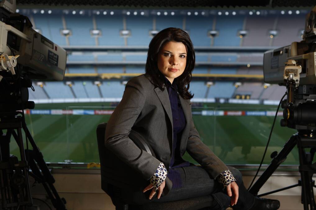 FLASHBACK: Kelli Underwood prepares to become the first female AFL commentator in 2009. Picture: Justin McManus, The Age.