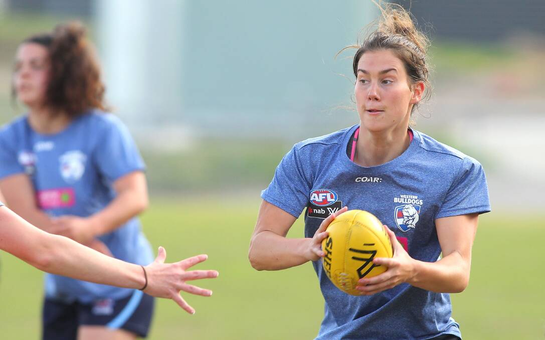 GAME ON: Libby Birch, pictured during a pre-season training session for the Western Bulldogs' AFLW team, is excited to return to Ballarat for a VFLW clash. Picture: Pat Scala