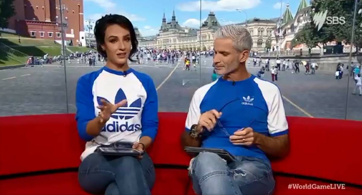 HEADLINE: SBS World Cup presenters Lucy Zelic and Craig Foster address viewer criticism over her pronunciation of players names. Picture: SBS