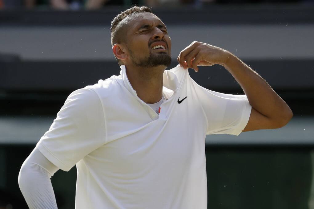 BAD SPORT: Nick Kyrgios talked up his Nadal match like a wrestling match but really needed a John Cena-like attitude adjustment for his work on one of the best in the world at Wimbledon. Picture: AP