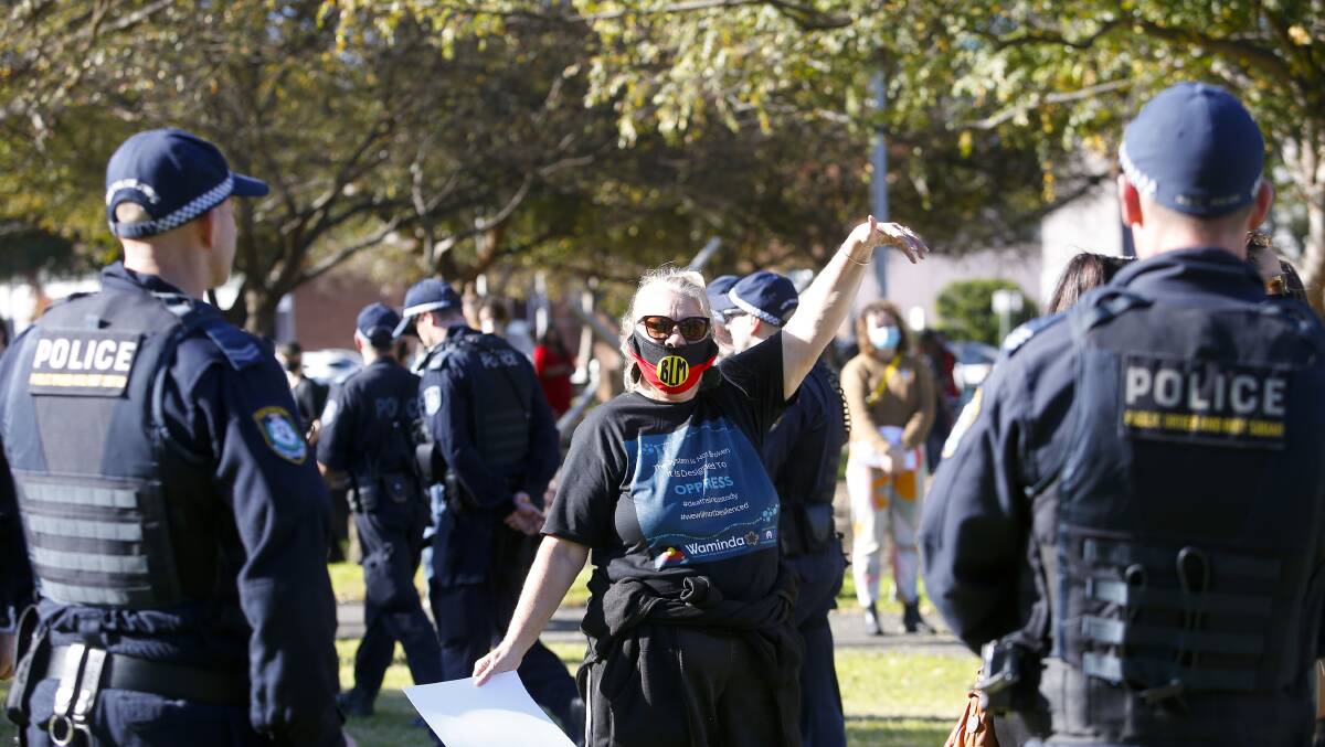PROTEST: The Black Lives Matter rally went ahead in Wollongong in June despite heavy police presence and protesters being told to move on by the police. Picture: Anna Warr