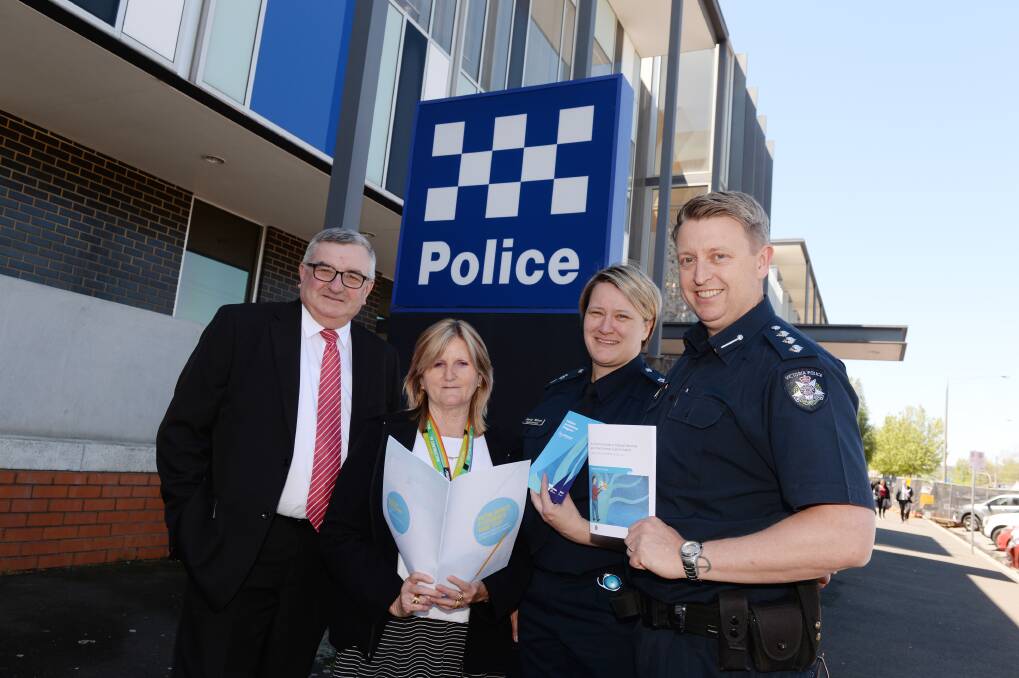 CEO of Centacare Tony Fitzgerald, Victim Support Worker Centacare Helen Dunster-Jones, Superintendent Jenny Wilson and Inspector Dan Davison at the launch of the collaboration on Monday. Picture: Kate Healy