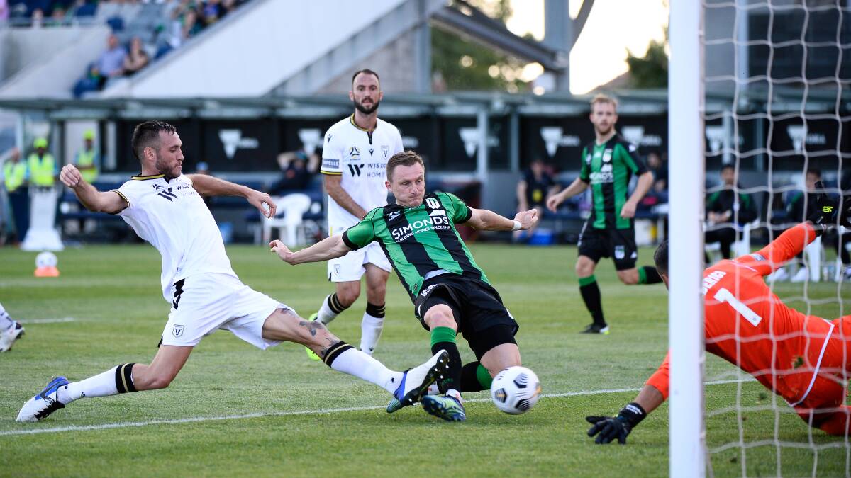 ON TARGET: Besart Berisha's second goal of the match, which took him to second in history of professional football in this country. Picture: Adam Trafford
