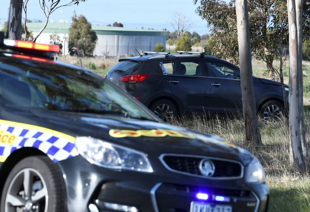 Emergency services on the scene of the Meredith crash. Picture: Lachlan Bence