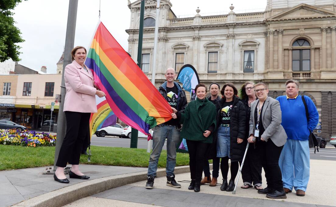 The rainbow flag is flying in Ballarat this week for the Frolic Festival. Picture: Kate Healy