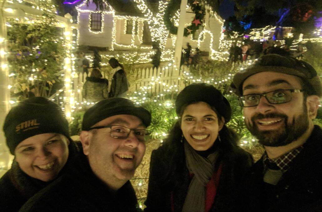 Hayley Turner, Greg Gliddon, Rebecca David and Andre Awadalla check out the Winter Wonderlights at Sovereign Hill on Saturday
