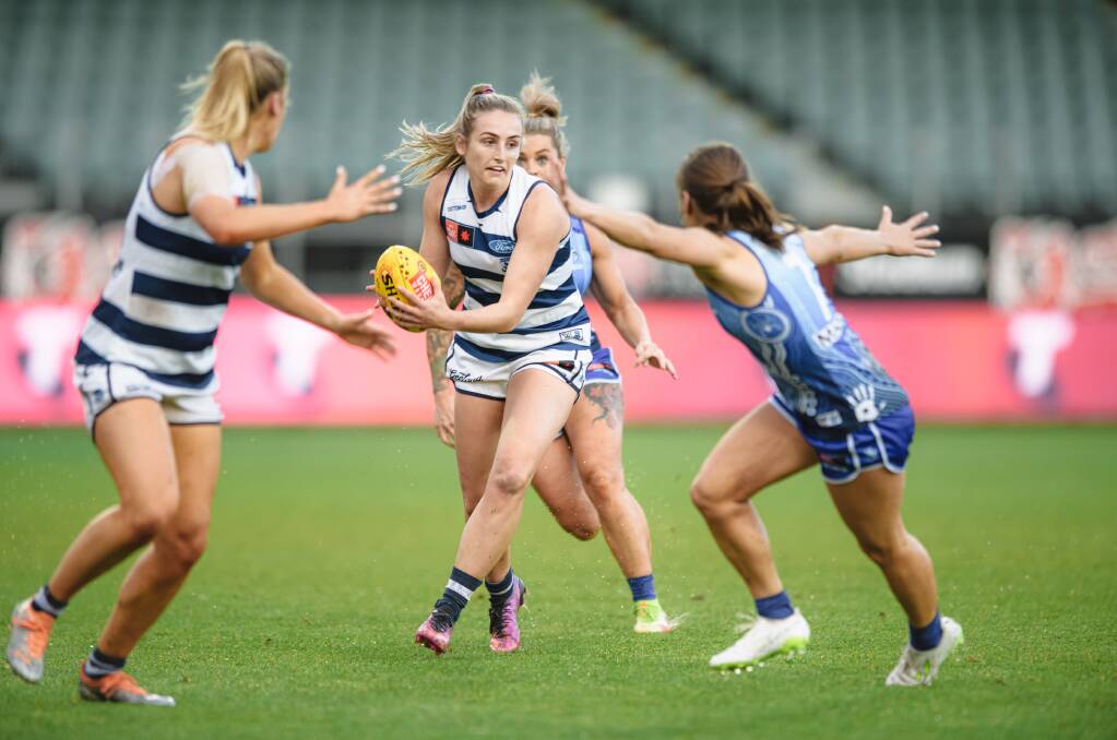 Amy McDonald has once again been a shining light for Geelong AFLW team. Picture by Getty Images