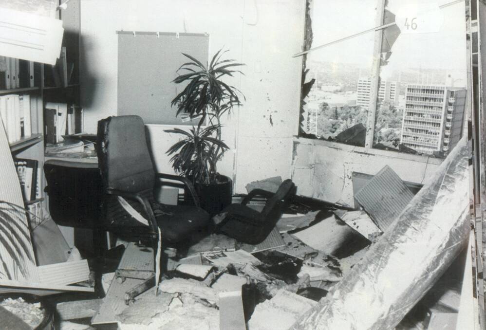 The aftermath of the bombing at the NCA in central Adelaide in 1994
