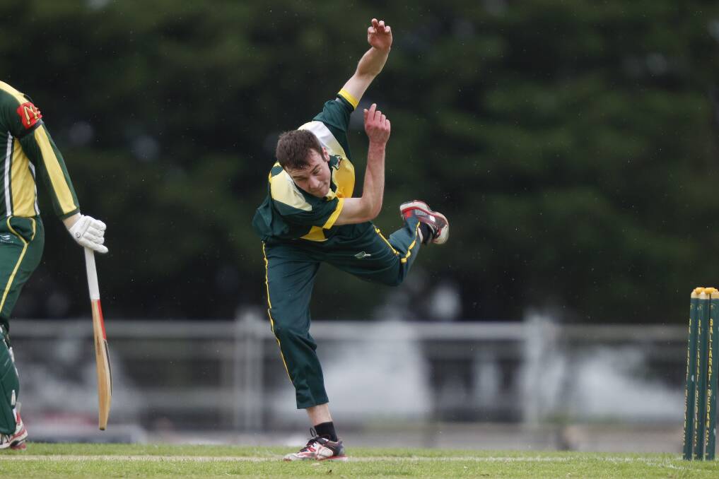 PRESSURE ON: Naps-Sebas bowler Jacob Coxall in action in the opening round win against Ballarat-Redan. Picture: Luke Hemer