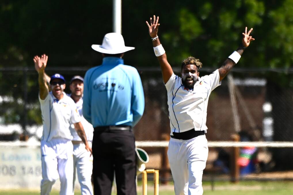 Madushanka Ekanayaka appeals for a wicket against Bacchus Marsh on Saturday. He would end up with five pegs in a dominant display. Plcture by Adam Trafford