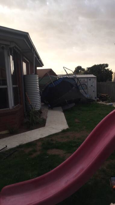 What was left of a trampoline which ended up in a shed after winds tore through the region. Picture: Chantell Penna