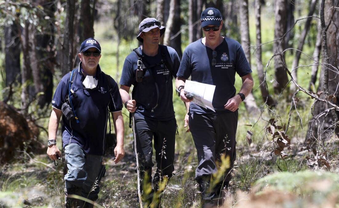 Police combed bushland near Snake Valley on Monday. Picture: Lachlan Bence
