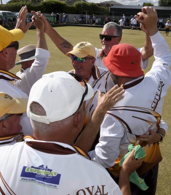 City Oval celebrates a remarbale season, winning the Division 2 grand final by just one shot over Midlands. Picture by Lachlan Bence