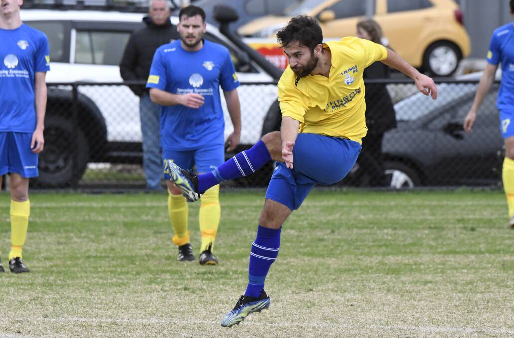 MOVING FORWARD: Kyran Taylor in action for the Sebastopol Vikings in the 1-1 fraw with Williamstown on Saturday. Picture: Lachlan Bence