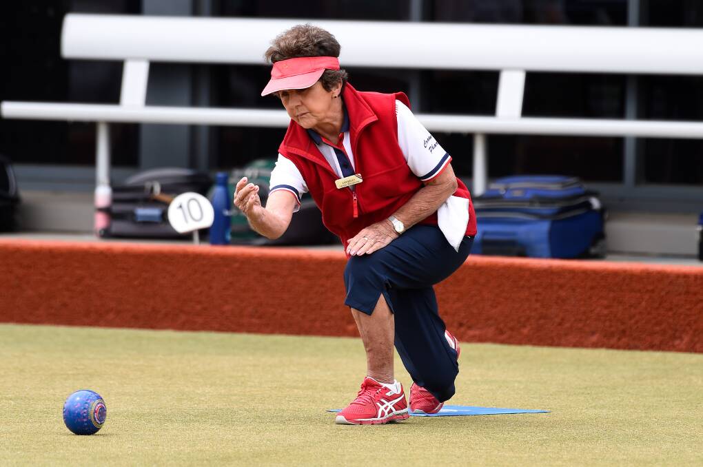 CONCENTRATION: Lyn Kelly of Central Wendouree bowls in the match against Sebastopol. Picture: Adam Trafford