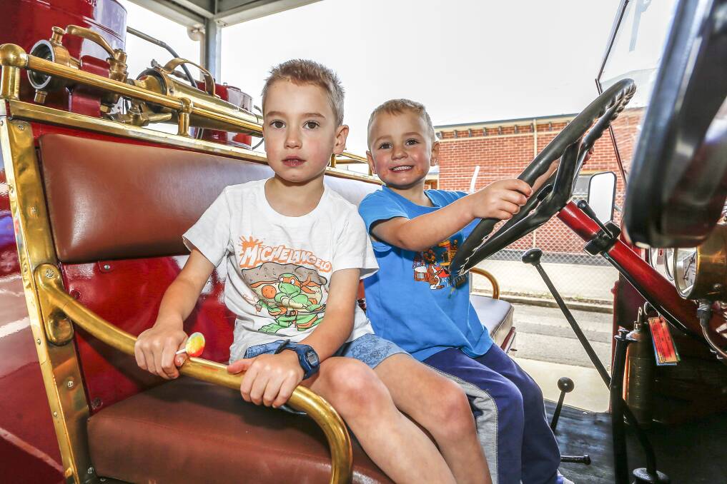 Lewis, 6 and Elliott 4, at the Sebastopol CFA's 150th open day on Sunday. Picture: Dylan Burns