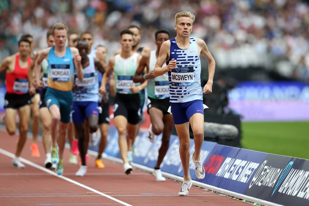 Stewart McSweyn leads the 1500m field at last week's Diamond League event in London. Picture by Getty Images