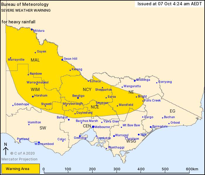 The Bureau's warning are just misses Ballarat, but it's still going to be very wet