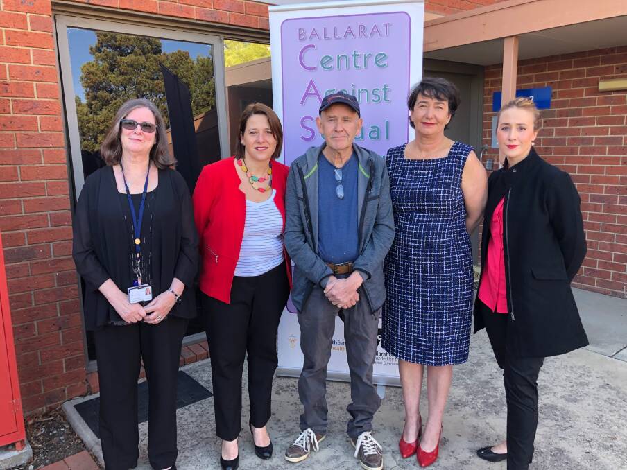 CASA operations director Shireen Gunn, Wendouree MP Juliana Addiston, abuse survivor Gary Sculley, Buninyong MP Michaela Settle and Prevention of Family Violence Minister Gabrielle Williams at the State Government funding announcement on April 3. Picture: Greg Gliddon