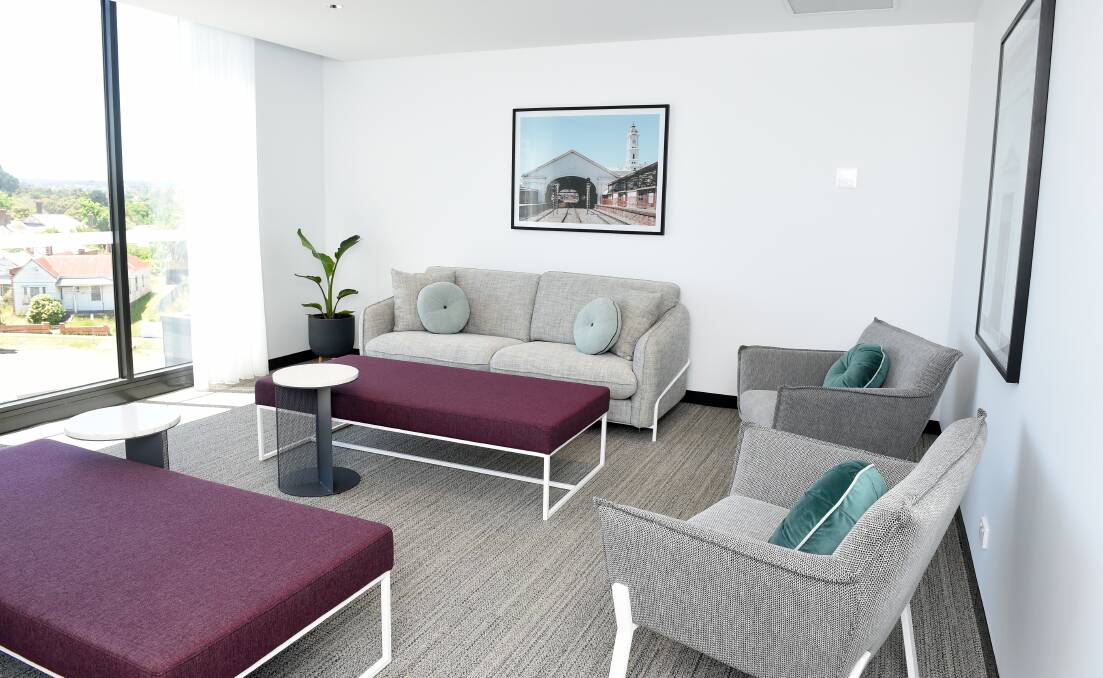 Apartments feature fully equipped lounge areas with views across central Ballarat.