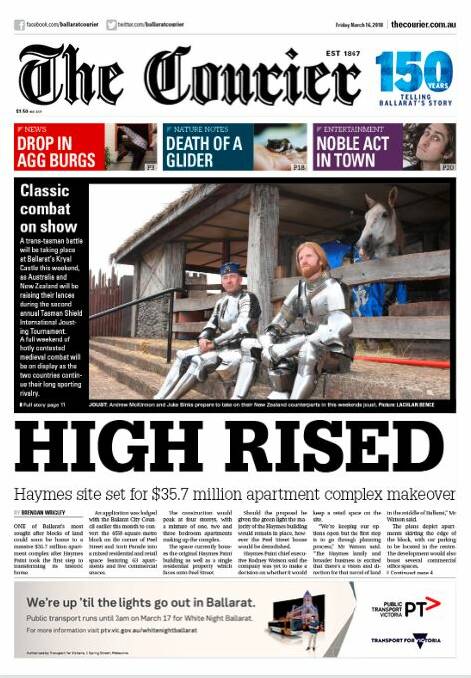The Ballarat Courier front page from March 16, 2018.