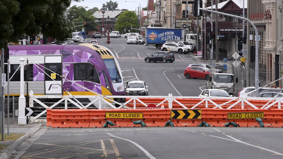 The Lydiard Street crossing remains closed almost six months after the train crash in May. Picture: Lachlan Bence