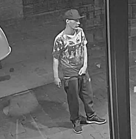 CCTV footage of one of the men wanted over a burglary at Bakery Hill on January 31.