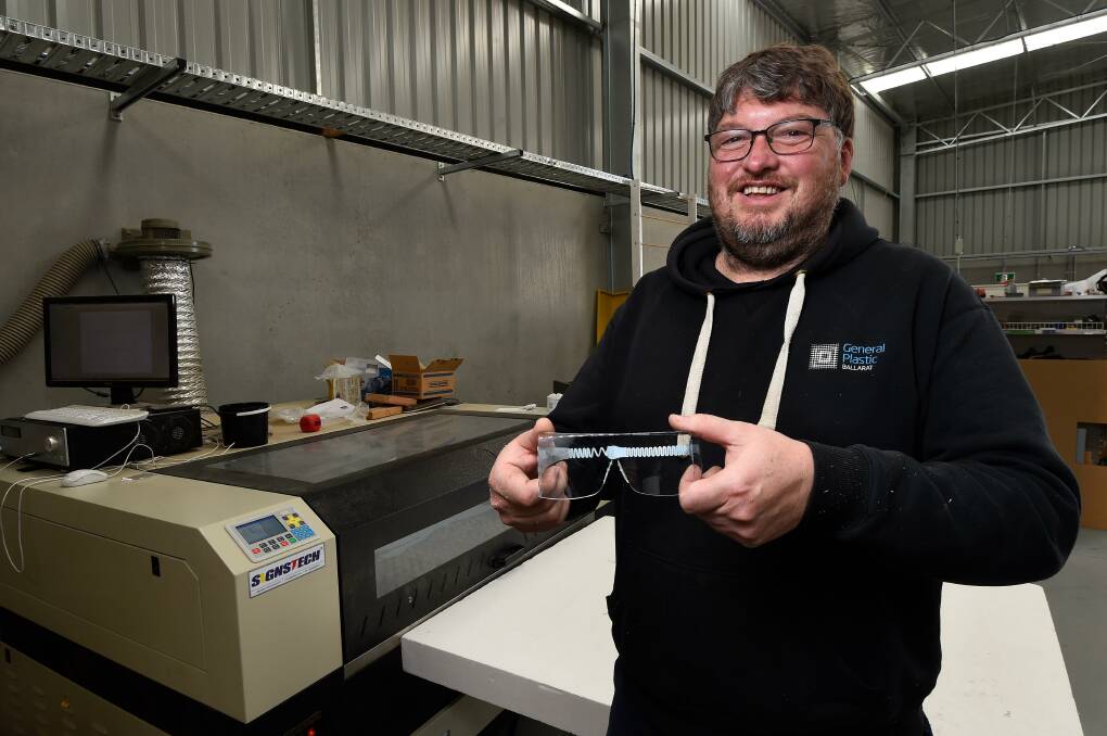Manager Dale Alexander with one of the PPE products.General Plastic Ballarat is manufacturing. Picture: Adam Trafford