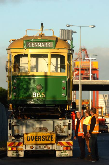 A 1955 W Class tram makes its way to a new home.