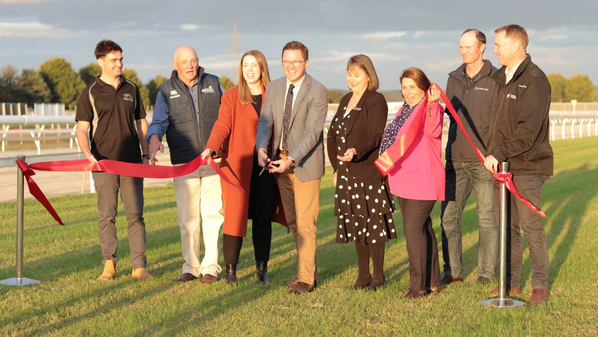 Racecourse manager Nick Stubbs, CRV chairman Chas Armytage, Ripon MP Martha Haylett, Racing Minister Anthony Carbines, Ballarat Turf Club chief executive Belinda Glass, Wendouree MP Juliana Addison Wenduree, Global Turf's Darren Dicks, and Racing Victoria general manager Jamie McGuinness. Picture supplied