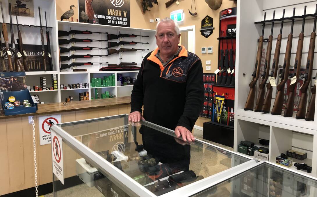 UNCERTAIN TIMES: Gary Huntington's hunting store faces a daunting few months after new legislation banning the sale of firearms and ammunition for recreational users. Picture: Greg Gliddon 