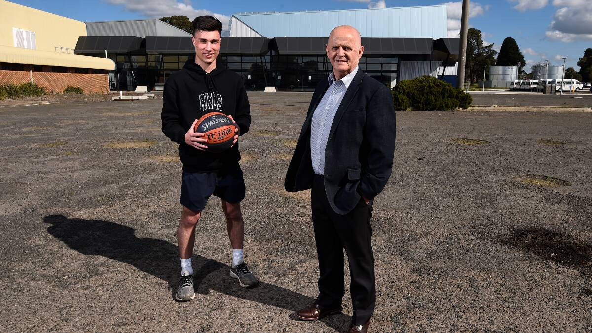 Connor Carey, Member Services Officer Basketball Ballarat (left) and Councillor Peter Eddy at the announcement of the building of the new courts in 2020. Picture: Adam Trafford