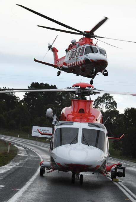 Multiple air ambulances were called to the scene as the number of injured grew. Picture: Lachlan Bence