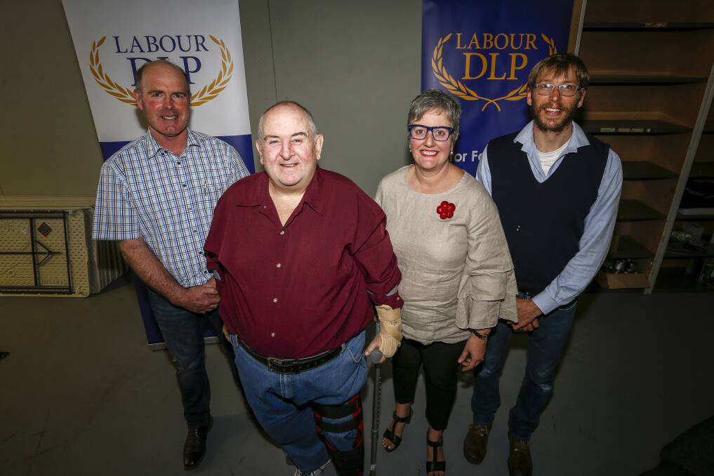 ELECTION : Candidates Peter Mulcahy (Ripon), Victor Bennett (Melton), Frances Beaumont (Western Vicctoria) and Christian Schultink (Western Victoria) at the DLP launch on Sunday. Picture: Dylan Burns