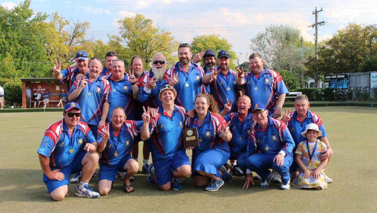 Ballan players celebrate their pennant win. Picture by Anthony McCabe